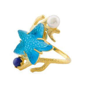 TAGLIAMONTE Italy 18kt Gold Plated Starfish Venetian Glass Ring